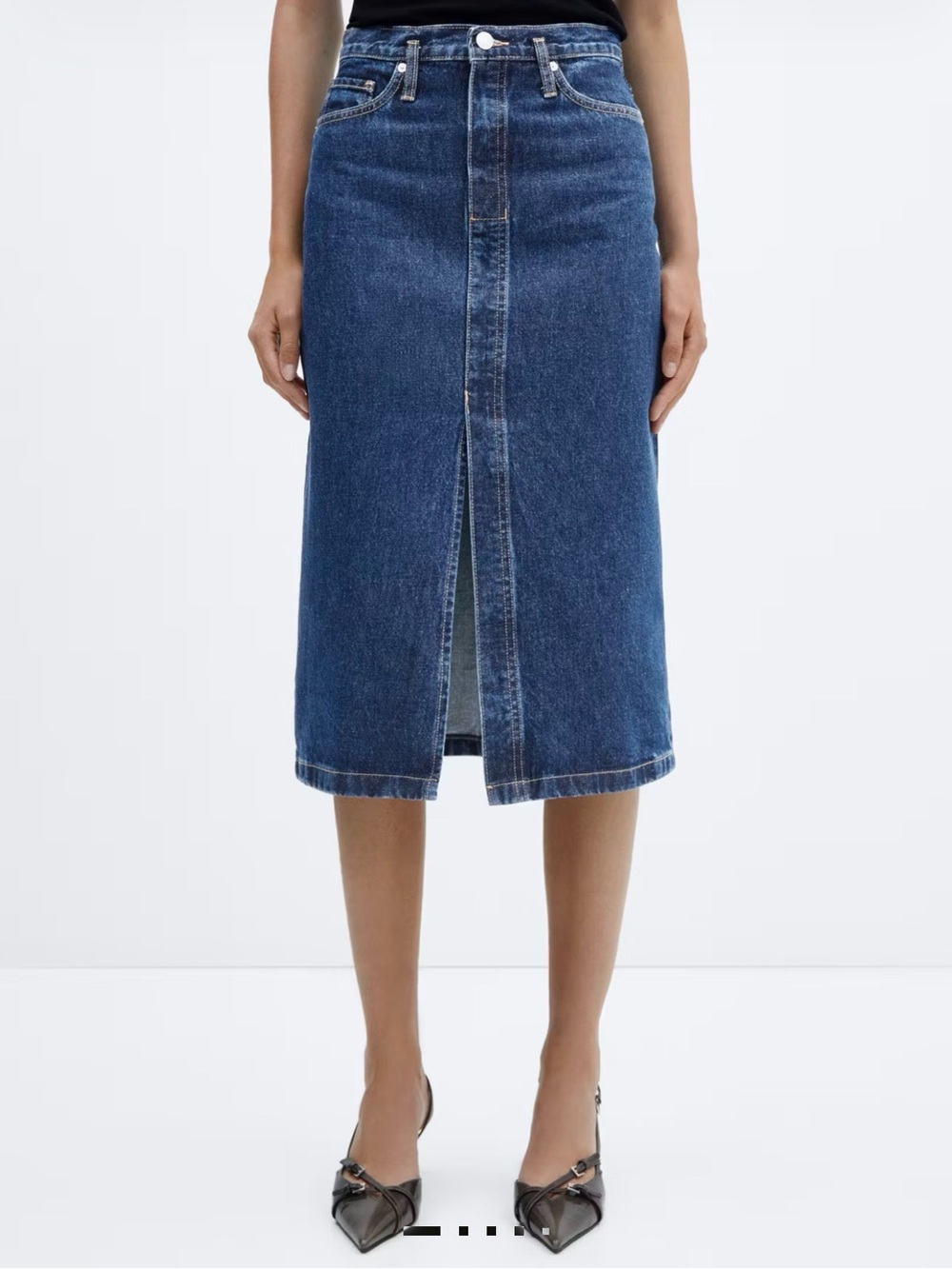 MANGO - Classic Mid-Length Denim Skirt
